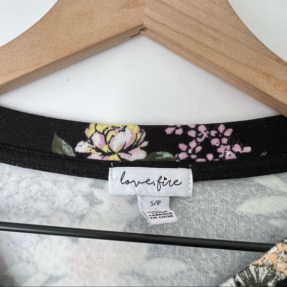 Love Fire Floral Crop Drawstring Cozy Sweatshirt Pullover Top S - Picture 3 of 4
